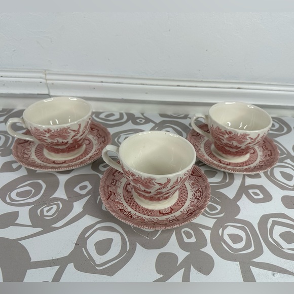 Set of 3 Royal Wessex Pink Willow Rosa Cup & Saucer Set Made in England - Picture 4 of 13